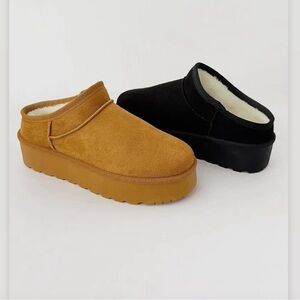 Black and Tan Slip-On Platform Shoes